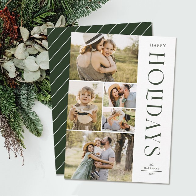 Modern Elegant Five Photo Collage Happy Holidays   Holiday Card (Creator Uploaded)