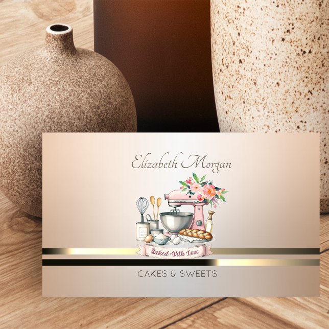 Modern Elegant Floral Bakery Mixer Luminouse  Business Card (Creator Uploaded)