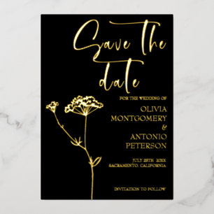 Modern Elegant Floral Black Save the date