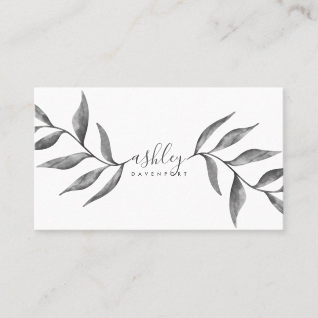 Modern elegant floral black watercolor flowers business card (Front)
