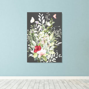 Modern Elegant Floral Butterfly Dark Grey Canvas Print