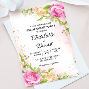 Modern Elegant Floral Chic Engagement Party Invitation
