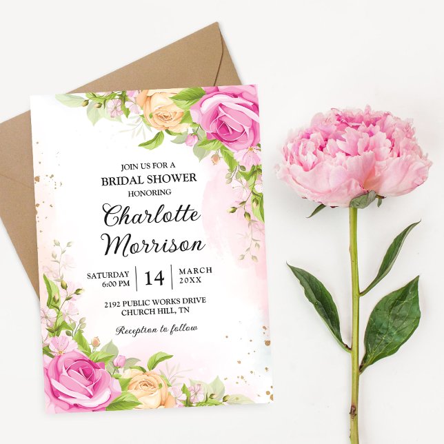 Modern Elegant Floral Chic Floral Bridal Shower Invitation (Creator Uploaded)