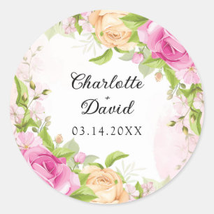 Modern Elegant Floral Chic Wedding Classic Round Sticker