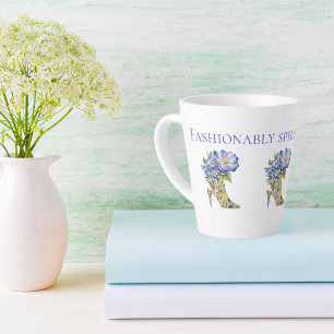 Modern Elegant Floral Chinoiserie High-Heel Shoe Latte Mug