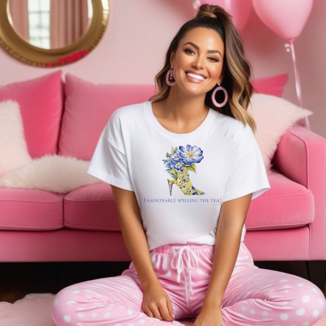 Modern Elegant Floral Chinoiserie High-Heel T-Shirt (Creator Uploaded)