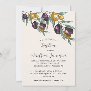 Modern Elegant Floral Christian Cross Baptism Invitation