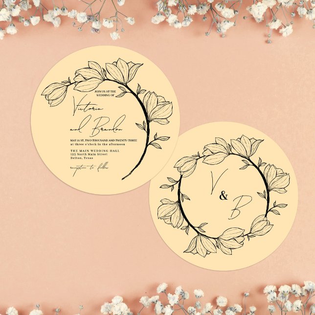 Modern Elegant Floral Circle Branch Wedding Invitation (Creator Uploaded)