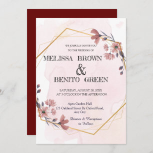 Modern Elegant Floral Geometric Frame Wedding Invitation