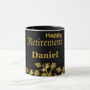 Modern Elegant Floral Gold Black Retirement Party Mug