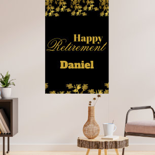 Modern Elegant Floral Gold Black Retirement Party Poster