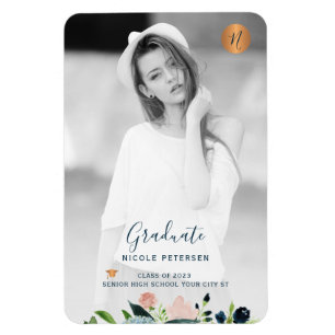 Modern elegant floral graduation photo overlay magnet