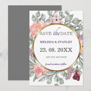 Modern Elegant Floral Greenery Gold Pink Wedding Save The Date