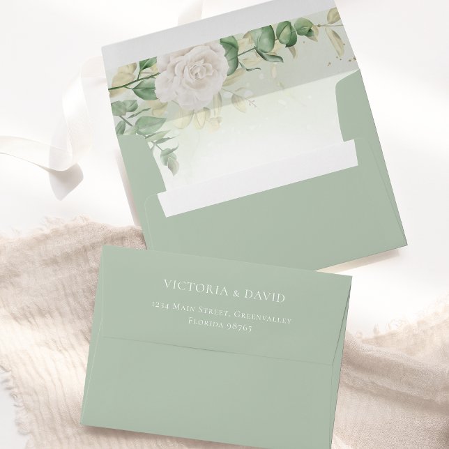 Modern Elegant Floral Greenery Wedding Envelope (Creator Uploaded)