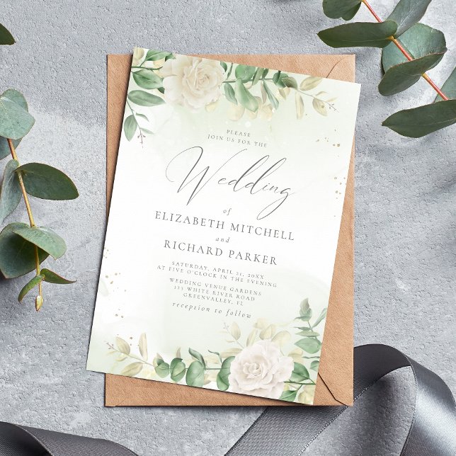 Modern Elegant Floral Greenery Wedding Invitation (Creator Uploaded)