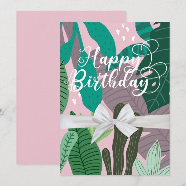Modern Elegant Floral Happy Birthday Flat Card (Front/Back)