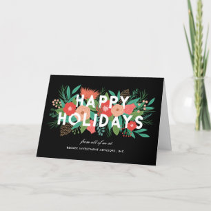 Modern Elegant Floral Happy Holidays Corporate  Holiday Card
