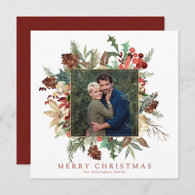Modern Elegant Floral Holiday Christmas Photo (Front/Back)