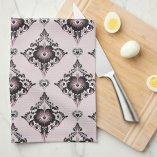 Modern Elegant Floral Lavender Damask Tea Towel