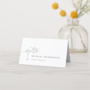 Modern Elegant Floral Line Art Wedding Place Card