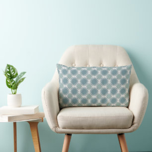 Modern Elegant Floral Motif Pattern Cyan Blue Grey Lumbar Cushion