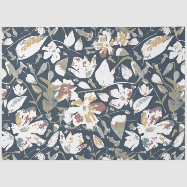 Modern Elegant Floral Navy Gold Rust Tissue Paper (Front)