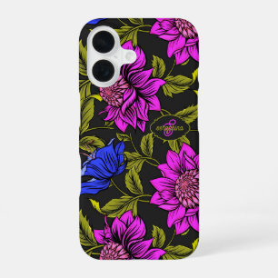 Modern Elegant Floral Pattern Monogram iPhone 16 Case