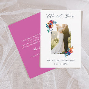 Modern Elegant Floral Photo Wedding Thank You Card