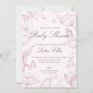 Modern Elegant Floral Pink Boho Girl Baby Shower Invitation