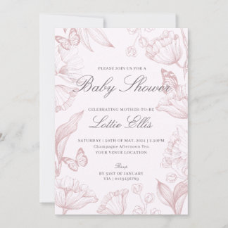 Modern Elegant Floral Pink Boho Girl Baby Shower Invitation