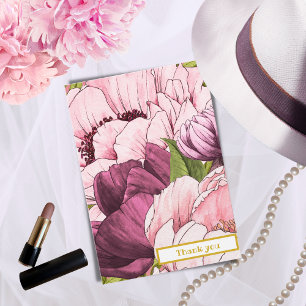 Modern Elegant Floral Pink Peonies Thank You Card