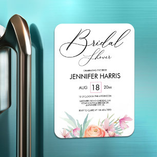 Modern Elegant Floral Pink Rose Bridal Shower Magnet