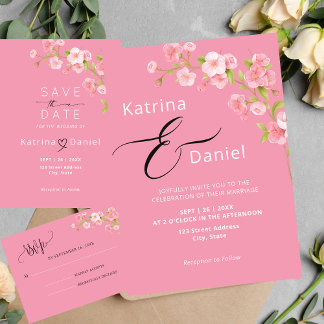 Modern Elegant Floral Pink Wedding Invitation