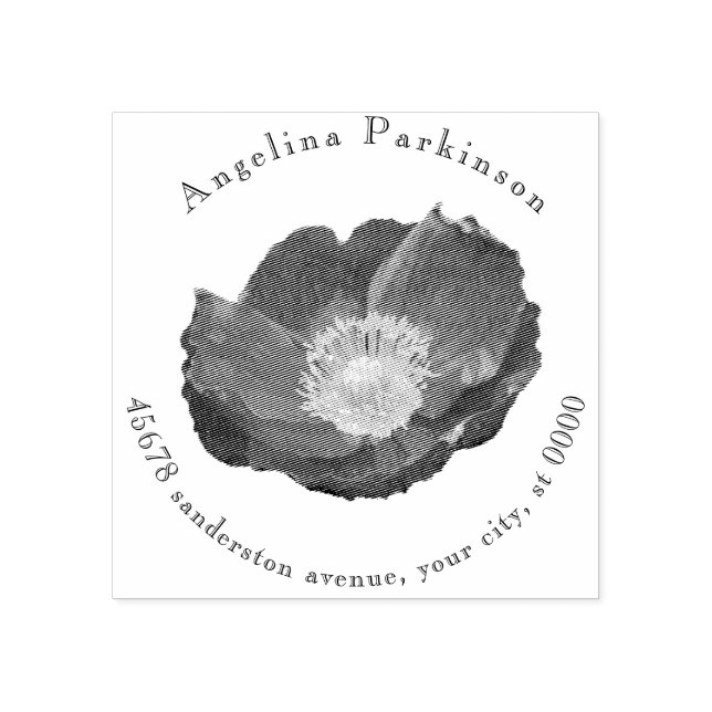 Modern Elegant Floral Poppy Return Address Rubber Stamp (Imprint)