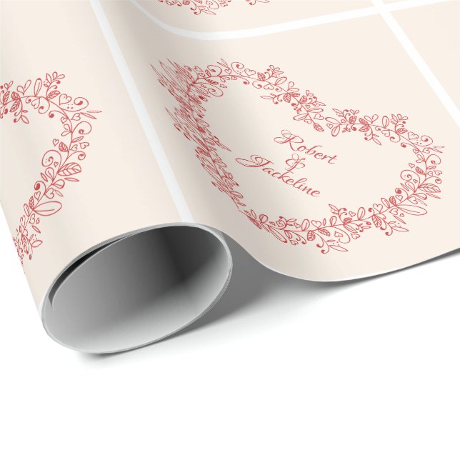 Modern Elegant Floral Red Heart Valentines Day Wrapping Paper (Roll Corner)