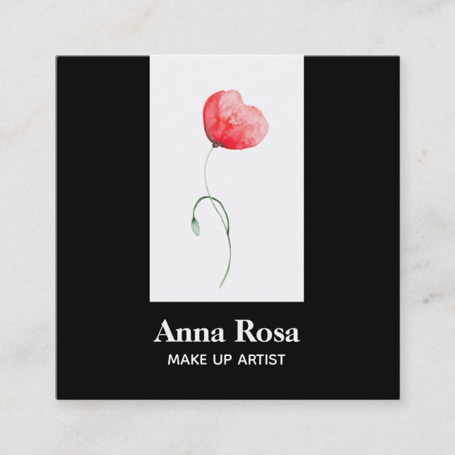 *~* Modern Elegant Floral Red Poppy Feminine Chic Square Business Card (Front)