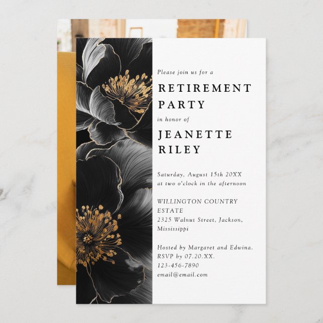  Modern Elegant Floral Retirement Party Photo Invitation (Front/Back)