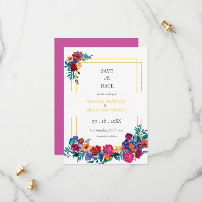 Modern Elegant Floral Save The Date (Front/Back In Situ)