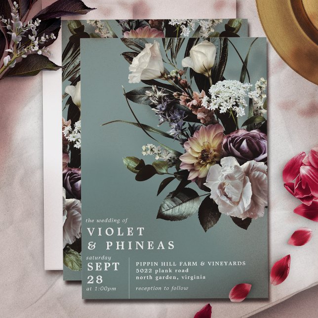 Modern Elegant Floral | Teal Green Spring Wedding Invitation (Creator Uploaded)
