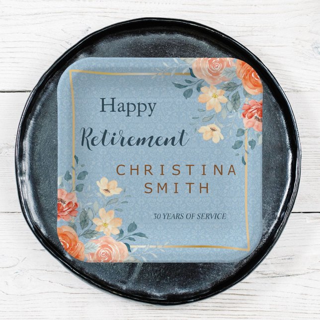 Modern Elegant Floral Watercolor Retirement Party Paper Plate (Modern Elegant Floral Watercolor Retirement Party Paper Plates)