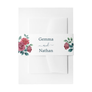 Modern Elegant Floral Watercolor Teal Blue Wedding Invitation Belly Band