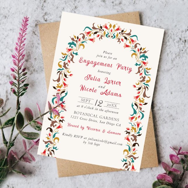 Modern Elegant Floral Wreath Engagement Party Invitation (Creator Uploaded)