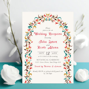 Modern Elegant Floral Wreath Wedding Reception Invitation