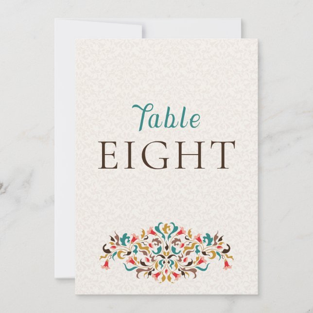 Modern Elegant Floral Wreath Wedding Table Number (Front)