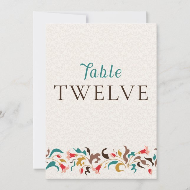 Modern Elegant Floral Wreath Wedding Table Number (Front)