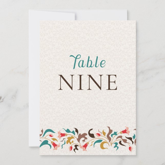 Modern Elegant Floral Wreath Wedding Table Number (Front)