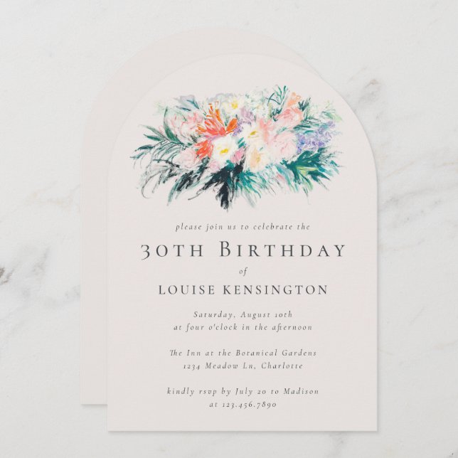 Modern Elegant Flowers Bouquet 30th Birthday Invitation (Front/Back)
