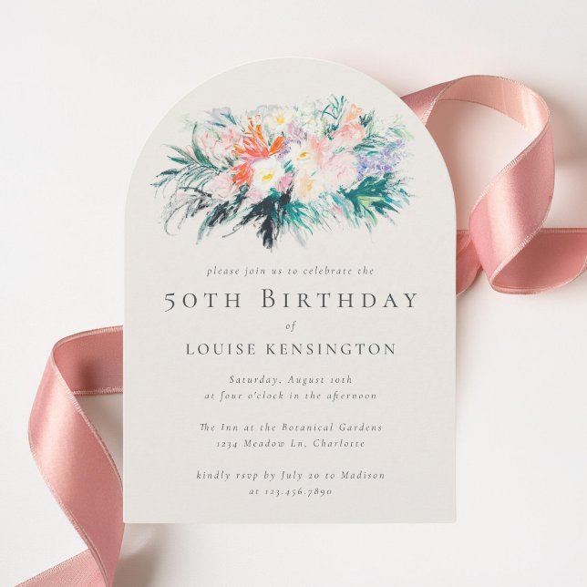 Modern Elegant Flowers Bouquet 50th Birthday Invitation (Creator Uploaded)