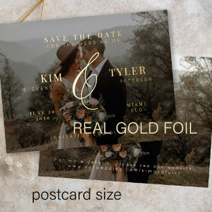 Modern elegant foil photo save the date postcard