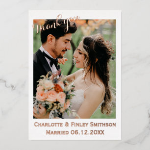 Modern elegant foil wedding thank you card